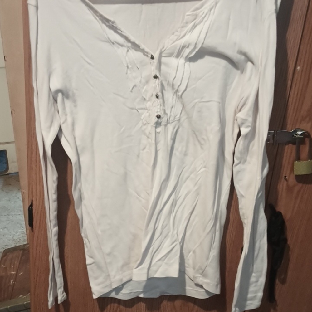 Eddie Bauer White Fitted Long Sleeve Blouse